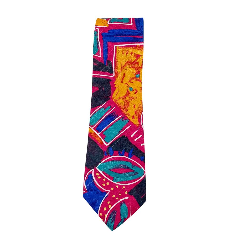 Vintage Buscati Palace Silk Men's Tie Bold Colors Abstract Geometric 1990s